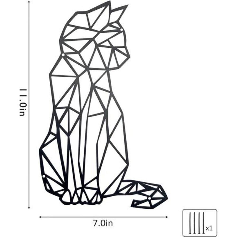 Geometric Black Cat Wall Art Metal Sculpture Home Décor Animal Wall - Picture 2 of 8